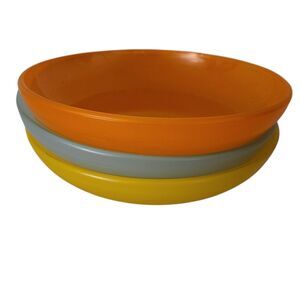 vintage mid-century modern MCM 1960's glass shallow colorful bowls set of three